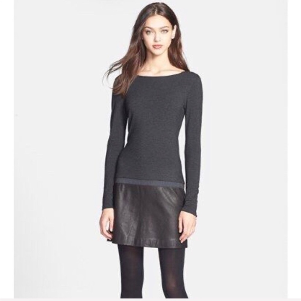 Theory Leather Mini Dress Gray Black Drop waist